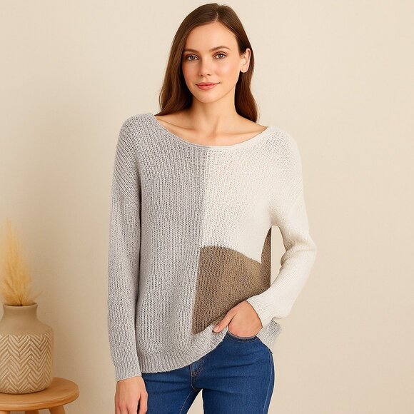 Luisa Ricci Italy Minimalist Colorblock Knit Pullover Sweater Gray Womens Size L - Picture 2 of 12